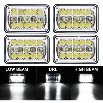 COWONE 4Pcs 2020 Newest 60W Cree Brightest 4X6" inch Chrome Rectangular LED Headlights Replacement for H4651 H4652 H4656 H4666 H4668 H6545 Kenworth T800 T400 T600 Peterbilt 357 378 379 FREIGHTLINER