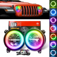 COWONE Dot Approved 9"Inch RGB Halo Led Round Headlights [DIY RGB Color] for Jeep Wrangler JL Sport Rubicon Sahara 2018-2019 [Integrated Mounting Bracket]