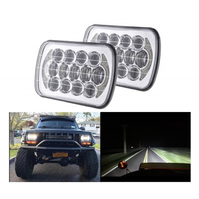 COWONE 105w Cree DOT Approved Rectangular 5"x7" 7"x6" 6x7" Projector LED Headlights with DRL for Jeep Wrangler YJ Cherokee XJ H6054 H5054 H6054LL 69822 6052 6053 Chrome